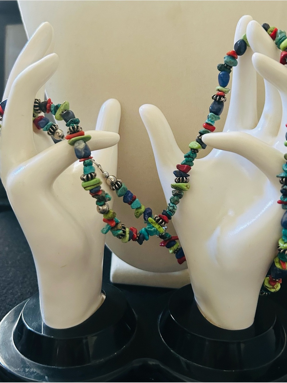 Long Handmade Multicolor Semi Precious Stone Beaded Necklace